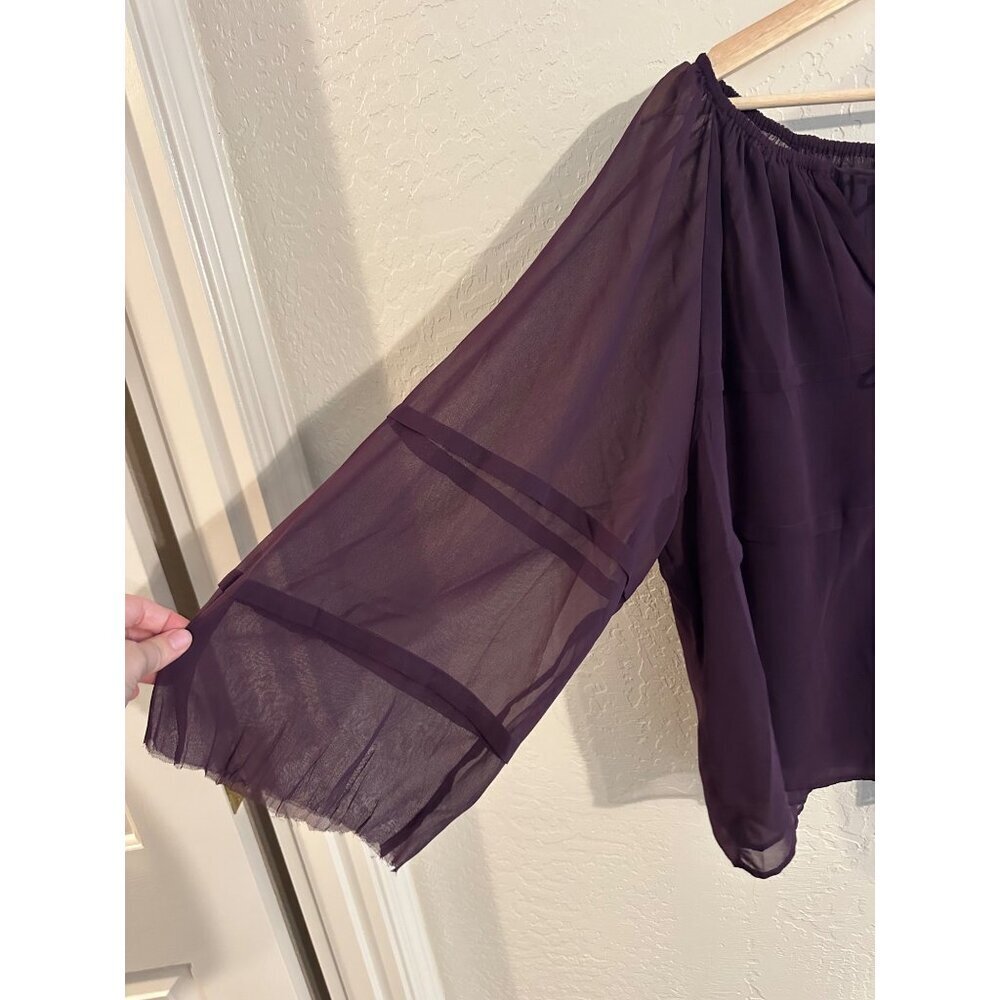Y Ann Taylor XL Purple Chiffon Tiered Wide Arm Oversized Fairy Tie Blouse - Picture 2 of 10
